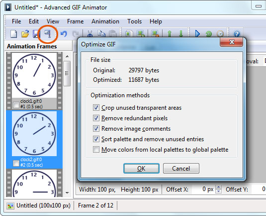 GIF Maker Optimize dialog